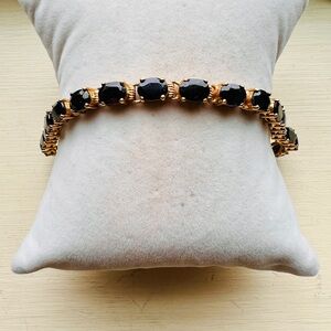 Vintage Gold Over Sterling Green/Blue  Gemstone Tennis Bracelet 7¼"